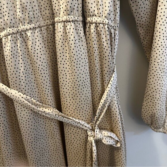 LOFT Satin Polka Dot Midi Dress Beige Black Long Sleeve Size 14 - Picture 6 of 15